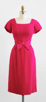 Vintage 1960s Dress Mad Men Dress Hot Pink Ruched Wiggle Dress With Bow Vintage Dresses 1960s Dresses Mad Men Dresses