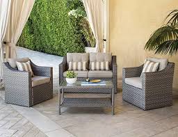 Amazon Com Solaura Outdoor Patio Furniture Set 4 Piece Conversation Set Gray Wicker Fur Outdoor Patio Furniture Sets Furniture Sofa Set Outdoor Furniture Sets