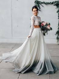 Das brautkleid stellt für die meisten damen eines der wichtigsten kleidungsstücke in ihrem leben dar. Lang Zweiteiler Juwel Grau Gefarbt Chiffon Brautkleid Mit Lange Armel Armelhochzeitskleider Zweiteiliges Hochzeitskleid Hochzeitskleid Spitze