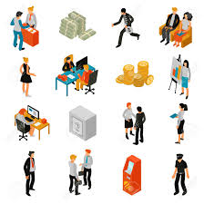 A common mistakes made by bank tellers: Bank People Isometric Icons Set With Teller Financial Adviser Customer Policeman Coins Banknotes Lock Safe Isolated Vector Illustration Royalty Free Cliparts Vectors And Stock Illustration Image 100643875