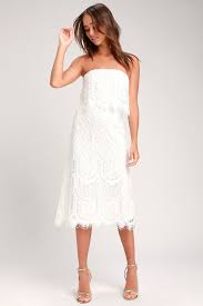 Delia White Lace Strapless Midi Dress Strapless Midi Dress Lace White Dress White Dresses For Women