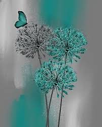 Teal Gray Modern Floral Butterfly Decor Teal Bedroom Bathroom Wall Art Picture Wall Art Pictures Grey Wall Art Bathroom Wall Art