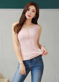 매력 백라인 레이스 배색 나시티 한국 여자 패션 한국 스타일 한국 패션 트렌드