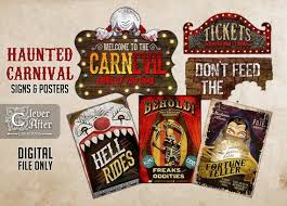 Haunted Carnival Signs Halloween Vintage Circus Printable Etsy Halloween Circus Haunted Carnival Carnival Signs