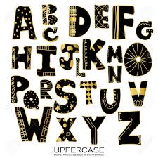 Make items like buttons, googly eyes, and crayons available. Black Gold Chalk Pencil Alphabet Uppercase Letters Hand Drawn Written With Stripe And Polka Dot Style Royalty Free Cliparts Vectors And Stock Illustration Image 49531410