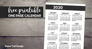 Free plain calendar the print is small yet readable printed 8.5 x 11, but this was really made to print as a poster. 2020 Printable One Page Year At A Glance Calendar Paper Trail Design
