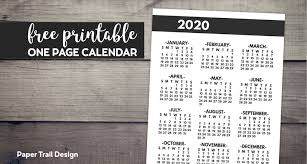 The printable worksheet is formatted to be printed on standard 8.5 x 11 printer paper. 2020 Printable One Page Year At A Glance Calendar Paper Trail Design