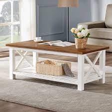 ( 0.0 ) out of 5 stars Furnichoi Farmhouse Coffee Table Wood Rustic Vintage Cocktail Table For Living Room With Shelf 47 White And Brown Buy Online In United Arab Emirates At Desertcart Ae Productid 107112007