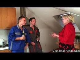 Naughty granny pleases two repairmen. Granny Double Penetration Hotntubes Porn