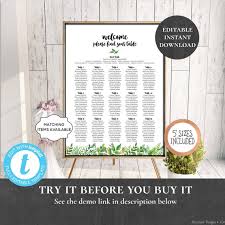 Wedding Seating Chart Table Assignment Poster Reception Dinner Name Board Find Seat Plan Birthday Anniversary Shower Wild Botanicals Pcwbws