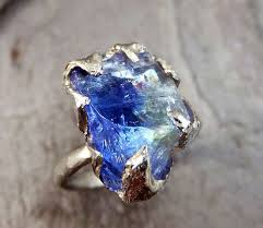 Raw Tanzanite Crystal White Gold Ring Rough Uncut Gemstone Tanzanite Recycled 14k Stacking Cocktail Statement Byange White Gold Rings Gemstones Crystal Jewelry