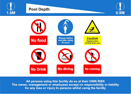 Swimming Pool Rules Depths Sign No Diving No Running No Eating No Drinking Shower Before And After Using The Pool And Floor Slippery When Wet If Your Pool Depths Are