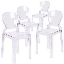 Flash Furniture 4 Pk Ghost Chair In Transparent Crystal With Tear Back Walmart Com In 2020 Clear Chairs Ghost Chairs Ghost Chair
