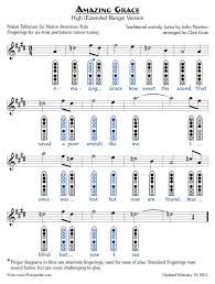 Amazing Grace 6 Hole Naf Tablature Flute Sheet Music