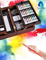 Vigorfun Deluxe Art Set In Wooden Case With Soft Oil Pastels Acrylic Watercolor Paints Water Oil Pastel Art Kits Wooden Painting