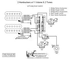 Again, the humbucker could be permanently wired in the manner shown in the above diagram. 2 Humbuckers 5 Way Lever Switch 1 Volume 2 Tones 02