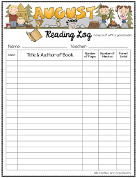 Reading Log August Reading Logs September Reading Log Third Grade Reading Log