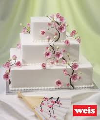 Weis Markets Exclusive Wedding Cake 14x10x6 Serves 166 3 Tiers Squ Cherry Blossom Wedding Cake Cherry Blossom Cake Spring Wedding Cake