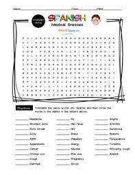 Health, illness, sickness, injuries, aches and pains. Spanish Medical Illnesses Vocabulary Word Search Answer Key Tpt