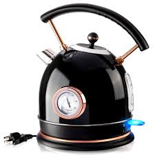 Amazon.com: Pukomc Retro Electric Kettle 1.8L, Stainless Steel Portable  Fast Boiling, Cordless with LED Light, Unique Appearance with Temperature  Gauge, Auto Shut