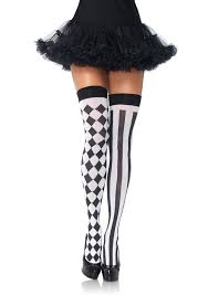 Black And White Striped Knee High Socks Black And White Harlequin Striped Thigh Highs Thigh High Tights Thigh High Stockings Fashion