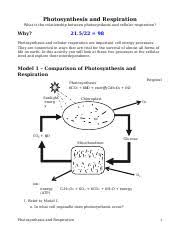 What would you predict about the cellular energy available to organisms that carry out fermentation? Photosynthesis And Respiration Photosynthesis And Respiration What Is The Relationship Between Photosynthesis And Cellular Respiration Why 21 5 22 Course Hero