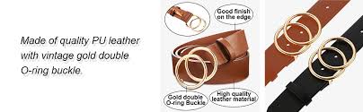 2 Pieces Women Leather Belt Faux Leather Waist Belts With Double O Ring Buckle