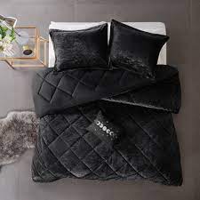 82 x 89 x 62.75h king bed: 4pc Full Queen Alyssa Velvet Comforter Set Black Target