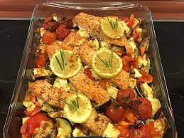 Low Carb Lachs Mit Ofengemuse Von Velvet Mayhem Chefkoch Rezept Lachs Gerichte Low Carb Lachs Gemuse Im Backofen
