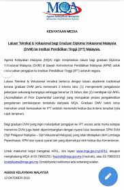 3.diploma vokasional malaysia dvm yang diiktiraf oleh malaysia board of technologies mbot. Kpm On Twitter Kenyataan Media Rasmi Kpm Dakwaan Graduan Kolej Vokasional Tak Diiktiraf Najibrazak Mahdzirkhalid Pkamalanathan