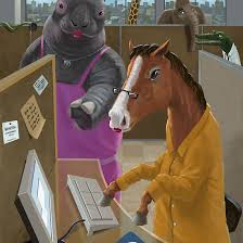 Animal Office Cartoon Animals Working In An Office The Horse Is Being Trained In New Software By A H Funny Paintings Animal Design Illustration Office Cartoon