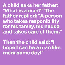 This particular paraphrasing of the question implies that it is asking about any random father's name. A Child Asks Her Father What Is A Man The Father Replied A Person Who Takes