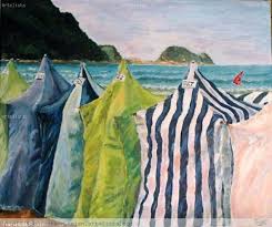 Playa De Zarauz Fuensanta R Urien Artelista Com Casetas De Playa Oleo Sobre Lienzo Playa
