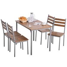 The 94″ stainless steel table set with 8 teak bruno chairs is sure to make an impact in your home! Homcom Modern 5 Piece Wooden Dining Kitchen Table Set 1 Table 4 Chairs Metal Legs Walmart Com Walmart Com