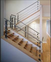 Stainless steel offers a modern alternative to the intricate designs of wrought iron balusters and other iron parts and accessories. What The Stairs Might Look Like With Steel Railing Instead Of Cable Steel Stair Railing Stainless Steel Stair Railing Stair Railing Design