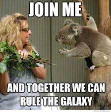 Join Me And Together We Can Rule The Galaxy Starwars Koala Funny Koala Animal Captions Funny Animals