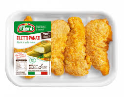 Pollo crudo per la cottura. Filetti Panati Fileni Carni Biologiche Italiane