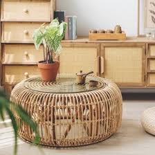 Cottage Innovative 34 Round Woven Rattan Accent Coffee Table Cocktail Table In Oak 1000 In 2020 Wicker Coffee Table Rattan Coffee Table Coffee Table