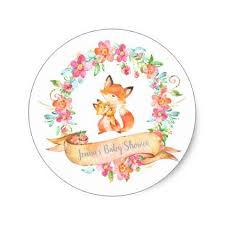 Fox Mom Baby Floral Wreath Spring Shower Woodland Classic Round Sticker Zazzle Com Com Imagens