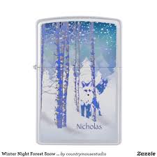 Winter Night Forest Snow Fox Animal Custom Name Zippo Lighter Ad Pet Fox Night Forest Zippo Lighter