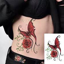 Butterfly and rose tattoo by saso dudic. Waterproof Temporary Tattoo Sticker Red Butterfly Rose Fake Tattoo Flash Hand Arm Leg Tattoo For Girl Women Men Temporary Tattoos Aliexpress