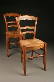 Pair Of Antique Country French Elm Rush Seat Side Chairs Wicker Armchair Chair Side Chairs
