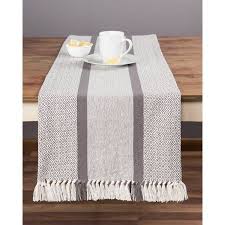 Sticky Toffee Cotton Woven Table Runner With Fringe Traditional Diamond Gray 14 In In 2020 Farmhouse Table Runners Crochet Table Runner Pattern Unique Table Design