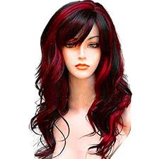 The important part is finding the correct shade of red to suit your so if you're curious to see the latest highlights for black hair, take a look at these stunning hair fashion pictures that range from. Amazon Com Wealake Long Hair Wigs Wavy Curly 24 Glamorous Women Black Red Highlights Synthetic Cosplay Daily Party Clothing Wig With Wig Cap Beauty