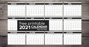 2021 blank and printable pdf calendar. 2021 Free Monthly Calendar Templates Paper Trail Design