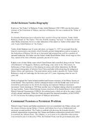 Kini beliau bertugas sebagai profesor di unimap. Biography Of Tunku Abdul Rahman