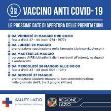 Lo annuncia l'assessore alla sanità della regione lazio, alessio d'amato. Vaccini Lazio Prenotazione Per La Fascia 40 43 Anni Dal 26 Maggio Ai Maturandi Pfizer
