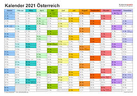 Jahreskalender 2021 mit feiertagen und kalenderwochen (kw) in 19 varianten, a4, hoch & quer. Kalender 2021 Osterreich Zum Ausdrucken Als Pdf
