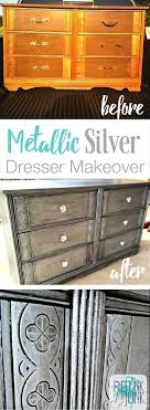 Metallic Silver Dresser Before After Refunk My Junk Metallic Painted Furniture Painted Furniture Paint Furniture