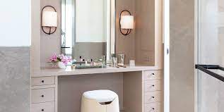 Roosevelt 97″ double sink bathroom vanity set in walnut with makeup table from ariel. 11 Stylish Makeup Vanity Ideas Vanity Table Organization Tips